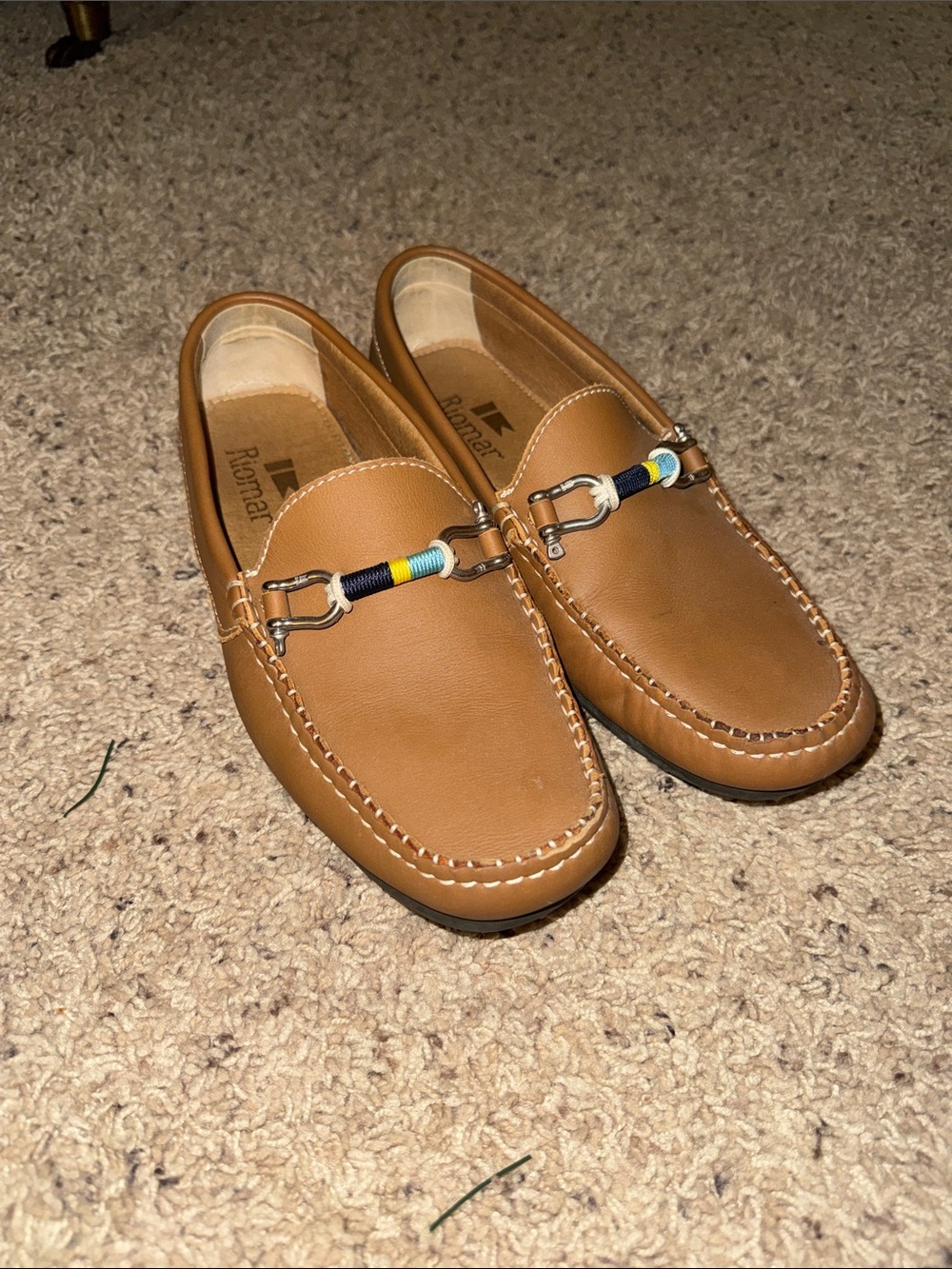 Riomar Men’s Tan Slip-On Leather Bit Loafers with Multicolor Accent